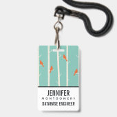 Retro Orange Birds on Birch Trees Illustration Ausweis (Vorderseite mit Lanyard)