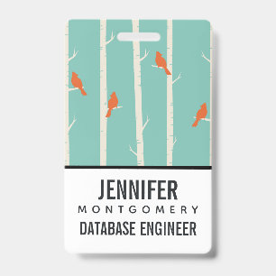 Retro Orange Birds on Birch Trees Illustration Ausweis