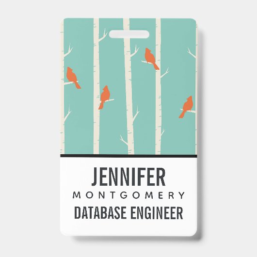 Retro Orange Birds on Birch Trees Illustration Ausweis (Vorderseite)