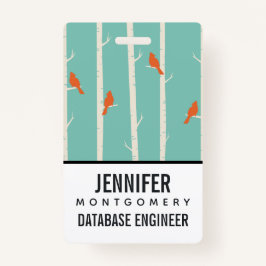 Retro Orange Birds on Birch Trees Illustration Ausweis