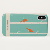Retro Orange Birds on Birch Trees Illustration Case-Mate iPhone Hülle (Rückseite (Horizontal))