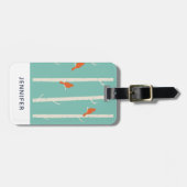Retro Orange Birds on Birch Trees Illustration Gepäckanhänger (Vorderseite horizontal)