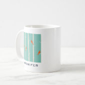 Retro Orange Birds on Birch Trees Illustration Kaffeetasse (Vorderseite Links)