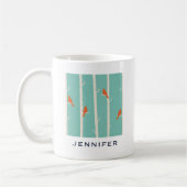 Retro Orange Birds on Birch Trees Illustration Kaffeetasse (Links)