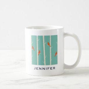 Retro Orange Birds on Birch Trees Illustration Kaffeetasse
