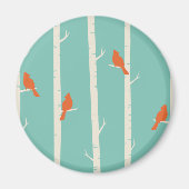 Retro Orange Birds on Birch Trees Illustration Magnet (Vorne)