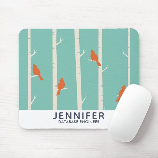 Retro Orange Birds on Birch Trees Illustration Mousepad (Mit Mouse)