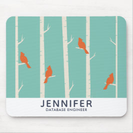 Retro Orange Birds on Birch Trees Illustration Mousepad