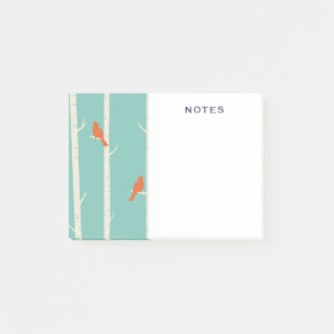 Retro Orange Birds on Birch Trees Illustration Post-it Klebezettel