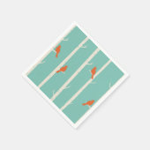 Retro Orange Birds on Birch Trees Illustration Serviette (Ecke)