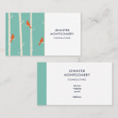 Retro Orange Birds on Birch Trees Illustration Visitenkarte (Vorne/Hinten)