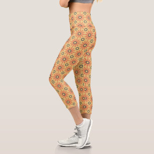 Retro Orange & Black Niedliches Abstraktes Blumenm Capri Leggings