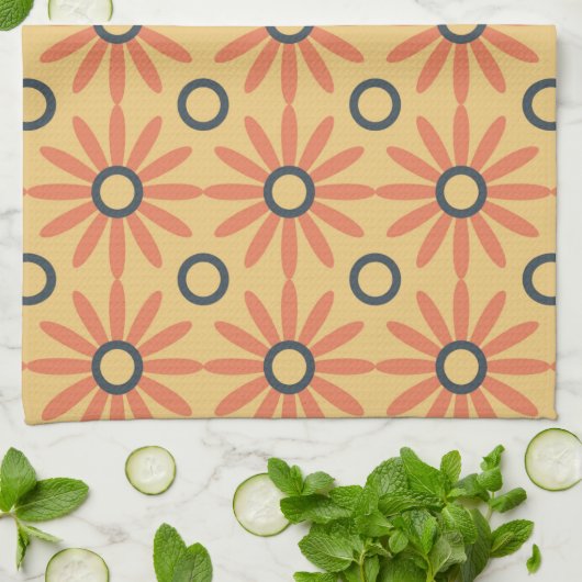 Retro Orange & Black Niedliches Abstraktes Blumenm Geschirrtuch (Gefaltet)