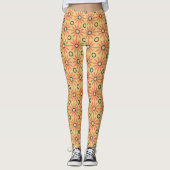 Retro Orange & Black Niedliches Abstraktes Blumenm Leggings (Vorderseite)