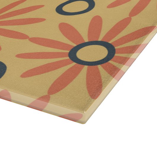 Retro Orange & Black Niedliches Abstraktes Blumenm Schneidebrett (Ecke)