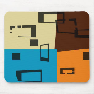 Retro Orange, Blau, Braun, Creme Abstrakt Art Mousepad