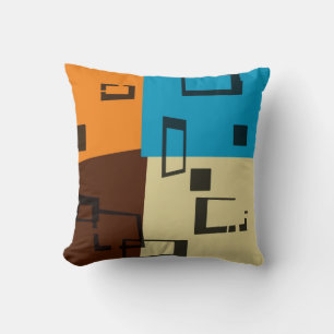 Retro Orange, Blau, Braun, Creme Abstrakte Kunst Kissen