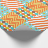 Retro Orange Blau Senfgelb Patchwork-Muster Geschenkpapier (Ecke)
