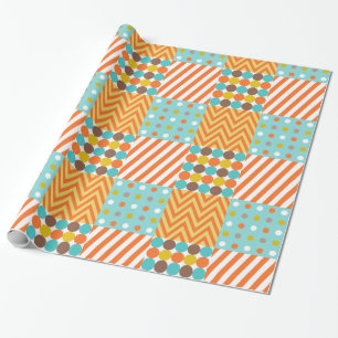 Retro Orange Blau Senfgelb Patchwork-Muster Geschenkpapier