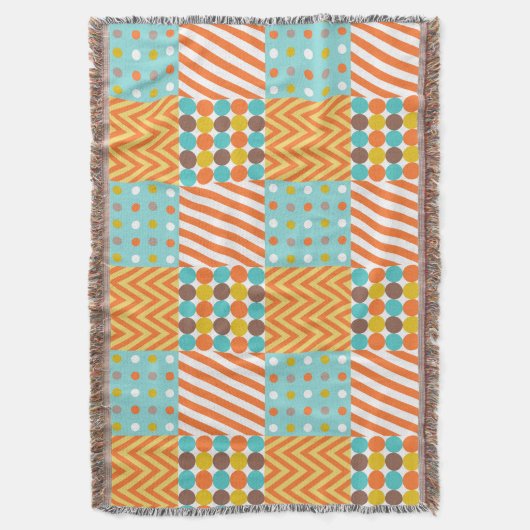 Retro orange blaues Senf-Gelb-Patchwork-Muster Decke (Vorderseite Vertikal)