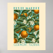 Retro Orange Blossom Fruchtmarkt Blau Poster (Vorne)
