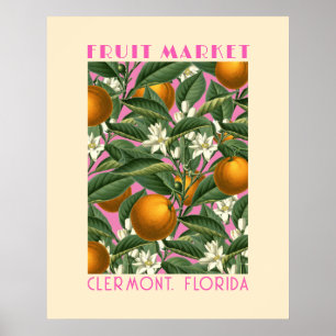 Retro Orange Blossom Fruchtmarkt Rosa Poster