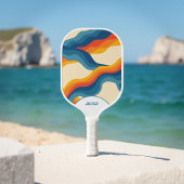 Retro Orange & Blue 70er Stripes & 90er Squiggles Pickleball Schläger