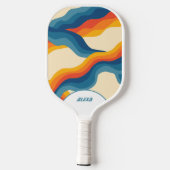 Retro Orange & Blue 70er Stripes & 90er Squiggles Pickleball Schläger (Rückseite)