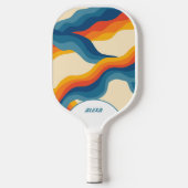 Retro Orange & Blue 70er Stripes & 90er Squiggles Pickleball Schläger (Vorderseite)