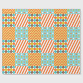 Retro Orange Blue Mustard Yellow Patchwork Muster Geschenkpapier (Flach)