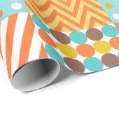 Retro Orange Blue Mustard Yellow Patchwork Muster Geschenkpapier (Rolleneckpunkt)