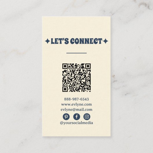 Retro Orange Blue QR Code Groovy Floral Boho Chic Visitenkarte (Rückseite)