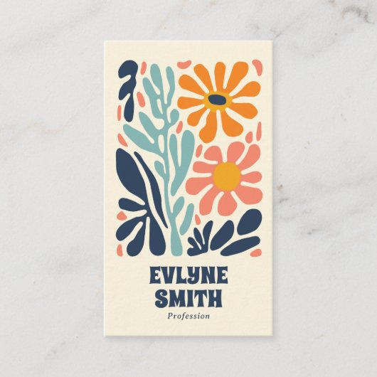 Retro Orange Blue QR Code Groovy Floral Boho Chic Visitenkarte (Vorderseite)