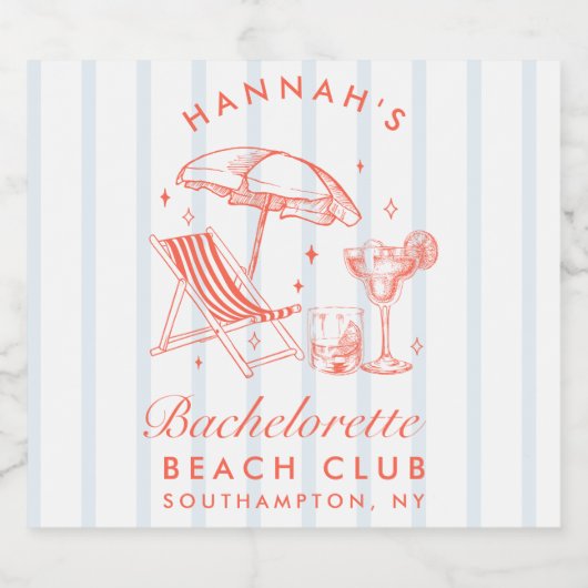 Retro Orange & Blue Stripe Bachelorette Schaumweinetikett (Einzelnes Label)