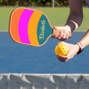 Retro Orange Blue und Magenta mit Namen Pickleball Schläger