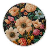 Retro-orange Blume aquamarine Tulpen Mums daisy Fo Keramikknauf (Vorderseite)