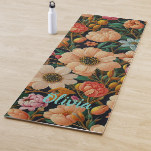 Retro-orange Blume aquamarine Tulpen Mums daisy Fo Yogamatte
