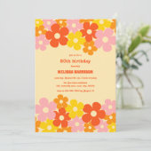 Retro Orange Blume Boho 50. Geburtstag Einladung (Stehend Vorderseite)