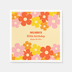 Retro Orange Blume Boho 50. Geburtstag Serviette