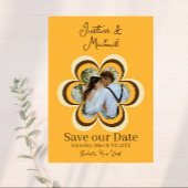 Retro Orange Blume Foto Hochzeit speichern das Dat Einladung