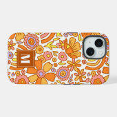 Retro Orange Blume iPhone Case 15 Hülle (Rückseite (Horizontal))