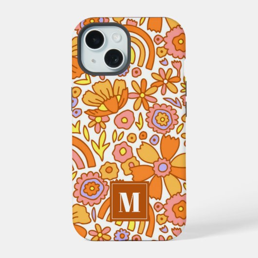 Retro Orange Blume iPhone Case 15 Hülle (Rückseite)