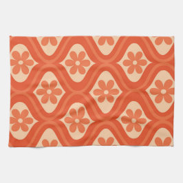 Retro Orange Blume Muster auf Vintagem Ogee Geschirrtuch