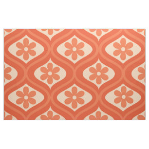 Retro Orange Blume Pattern auf der Mitte des Jahrh Stoff