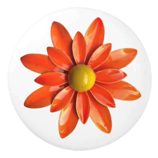 Retro Orange Blumen MOD Floral Spring Summer Keramikknauf (Vorderseite)