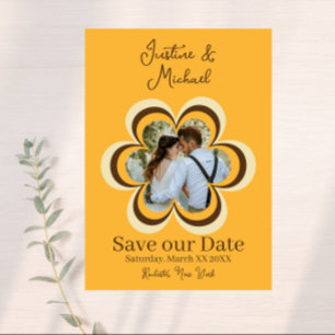 Retro Orange Blumenfoto Hochzeit Save the Date Einladung