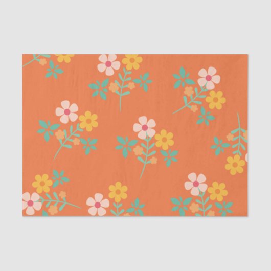 Retro Orange Boho Daisy Bouquet Pattern Seidenpapier (Vorderseite)