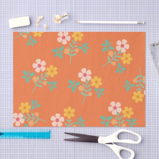 Retro Orange Boho Daisy Bouquet Pattern Seidenpapier (Handwerk)