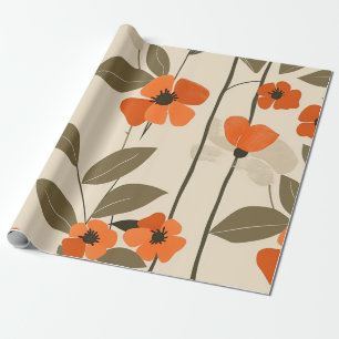 Retro Orange Botanisch Bold 70er Jahre Vintage Flo Geschenkpapier