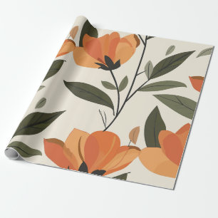 Retro Orange Botanisch Bold 70er Jahre Vintage Flo Geschenkpapier